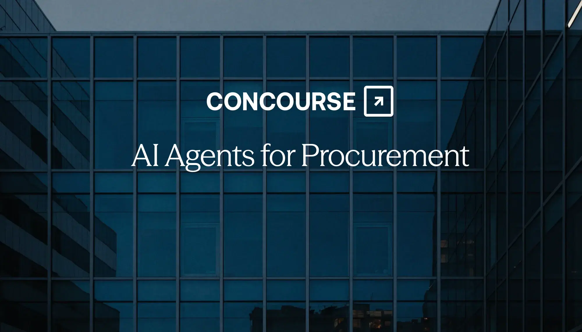 AI Agents for Procurement, shown over a dark glass corporate office building facade with the Concourse logo.