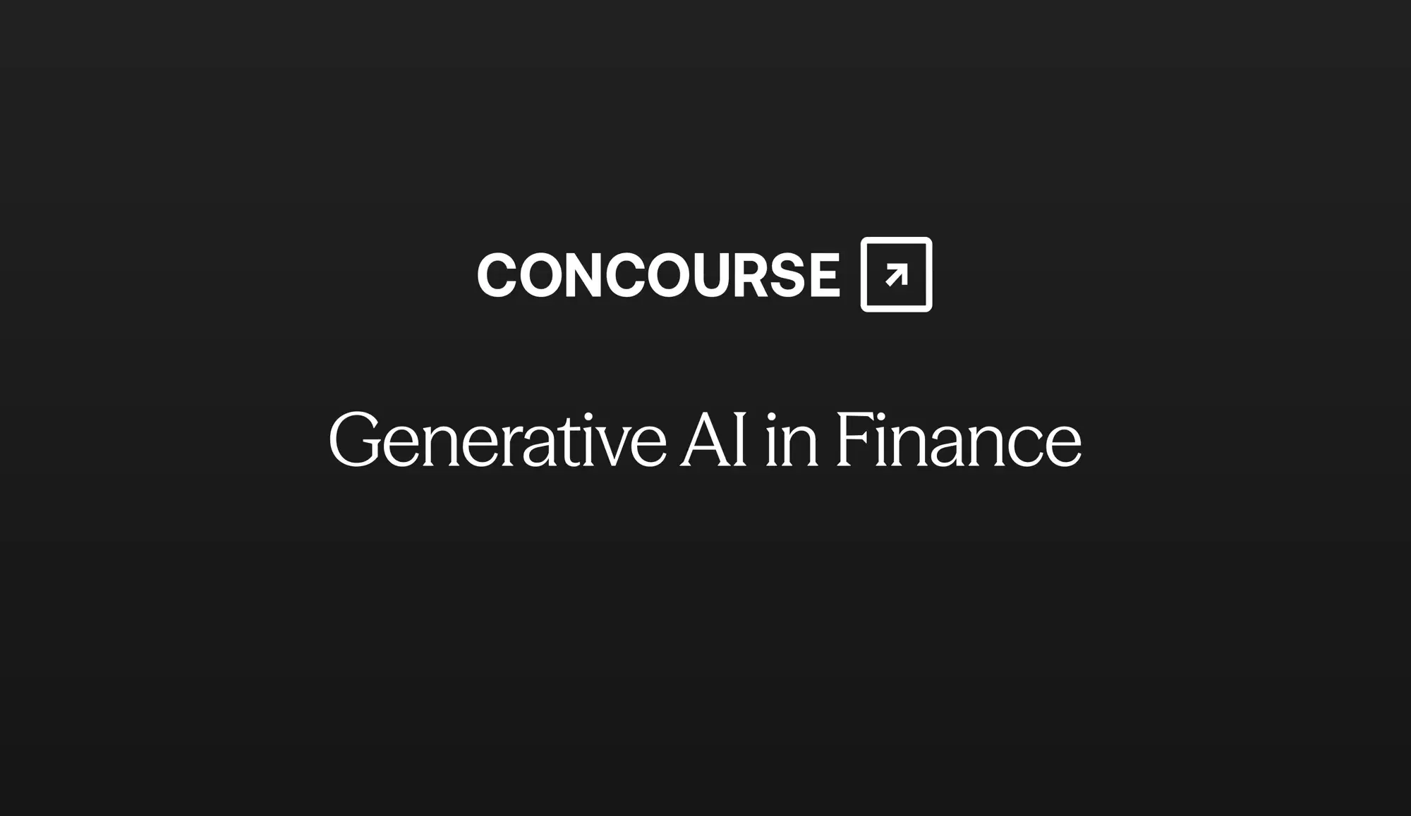 Generative AI in Finance, shown in white text on a dark background with the Concourse logo.