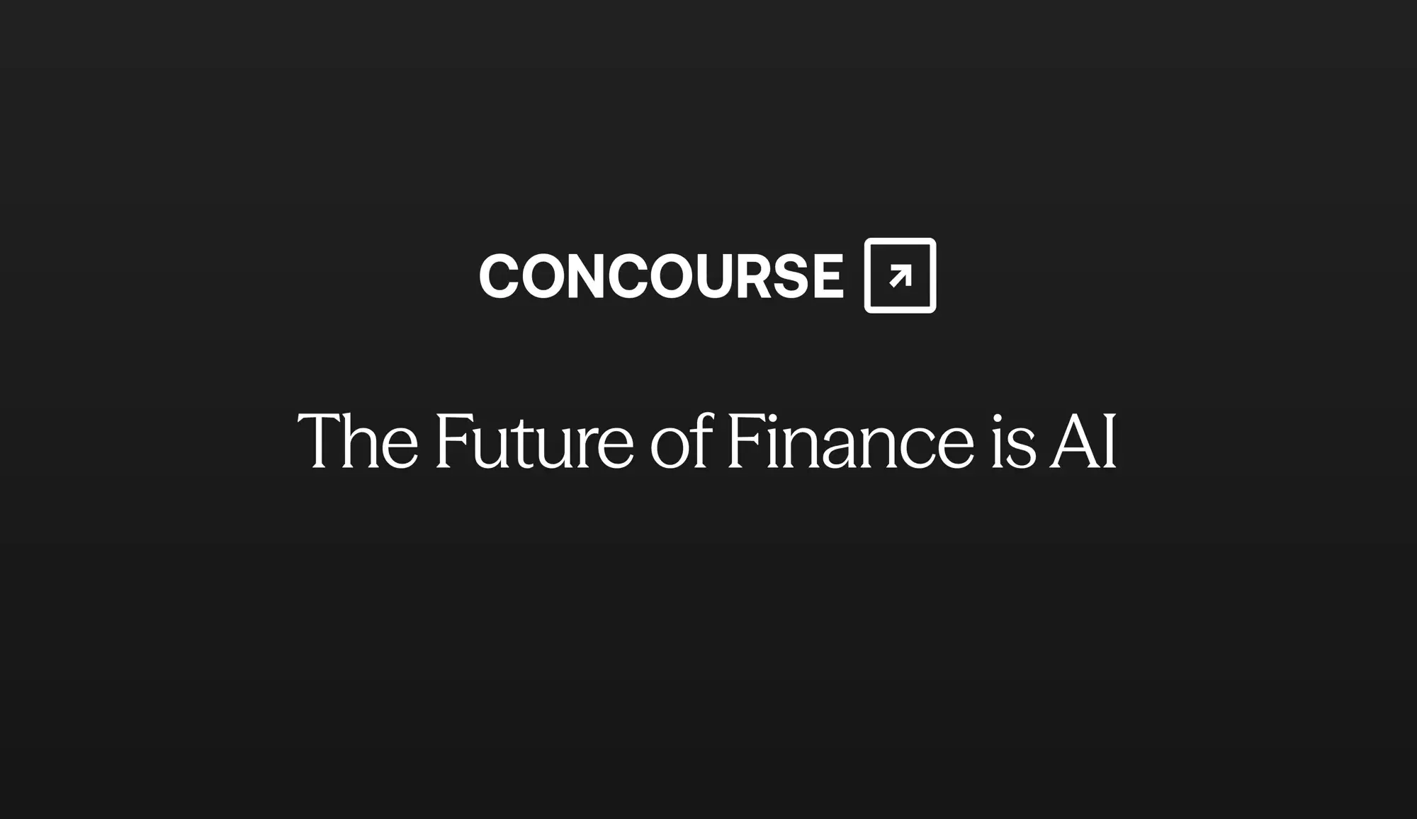 The Future of Finance is AI, shown in white text on a dark background with the Concourse logo.