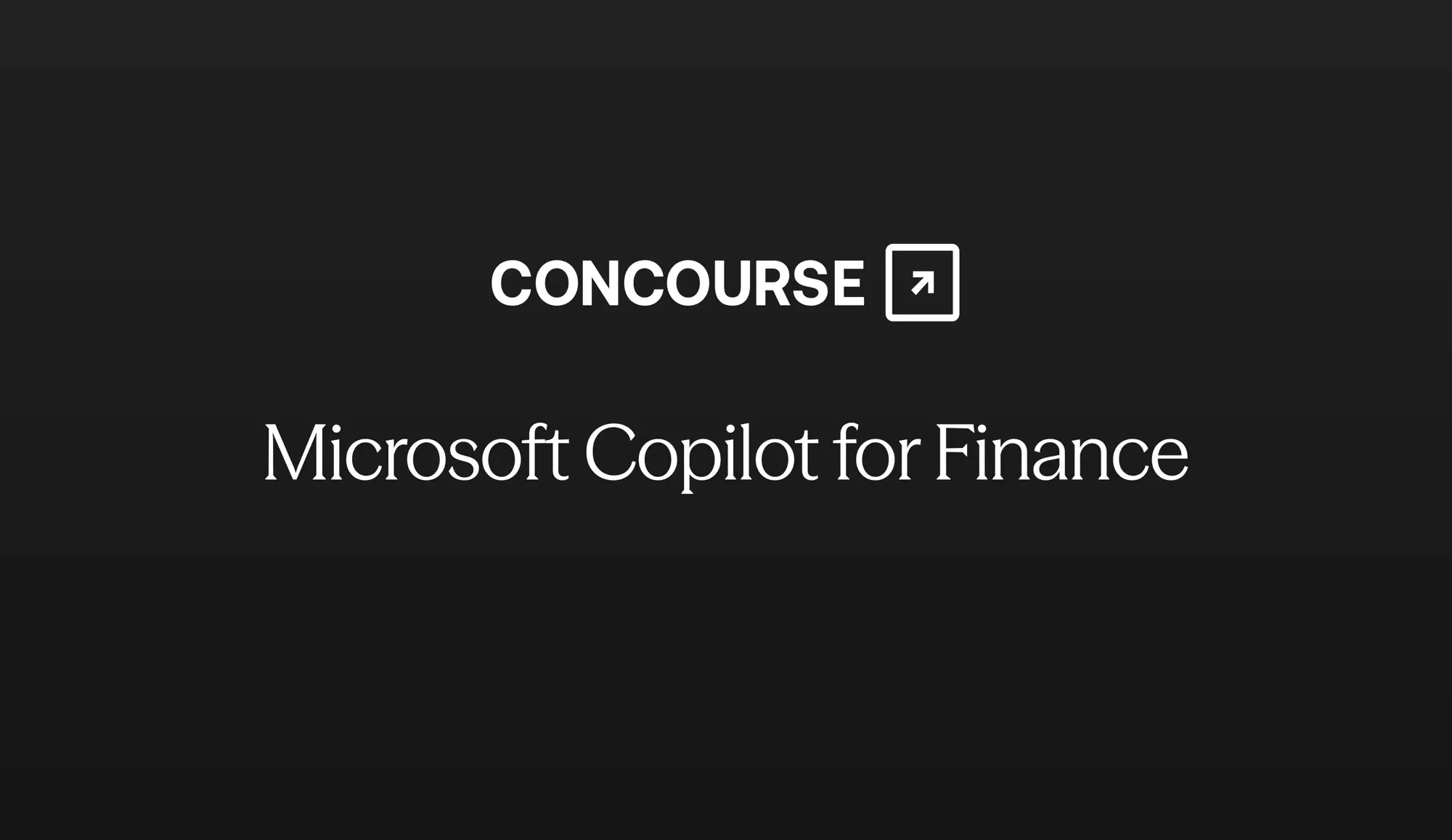 Concourse "Microsoft Copilot for Finance" cover graphic: the Concourse wordmark and title in white on a dark background.